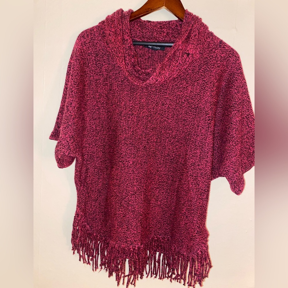 Relativity Women’s Marled Knit Fringe Poncho Sweater Shawl Size Small